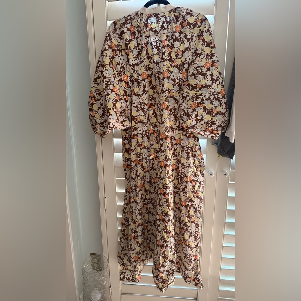 Tory Burch Cream-Trim Jacket with Brown Floral Lining and Yellow & Orange Blooms